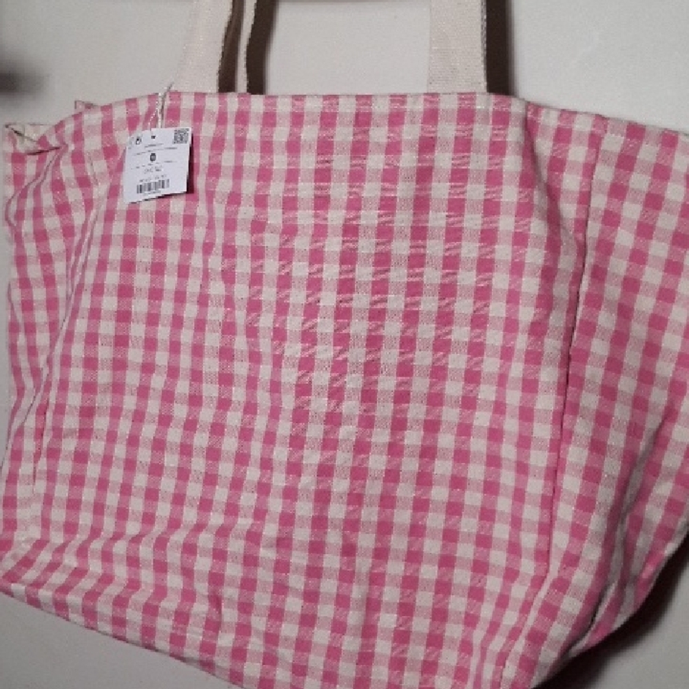 Pink Checkered Tote Bag